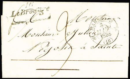 Double cursive limée "16 Le Brouage" (1838 - 38 mm) ind 21. Rare et TB