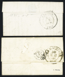 2 lettres : T12 "Coze (16)" (1836) et T14 "Coze (16)" + boite rurale "G" de pommiers, ind 6 et ind 8. TB