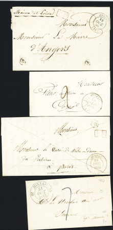 3 plis avec T12 "Jonzac" (1833) et T14 "Jonzac (16)" (1842 et 1843 - ind 7 chaque) + "OR" de Léoville et Mortiers. TB lot