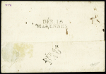 "Deb 16 Marennes" + "Deb 64 Pau", double déboursé au verso d'une lettre de Magdebourg avec MP noire au recto "N°50 grande armée", certificat Chevalier. RR et TB