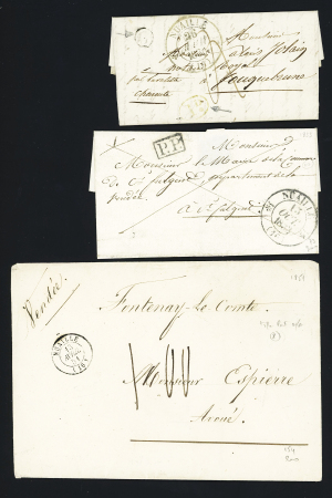 3 lettres avec T12 Nuaillé (1830 et 1833 - ind 10 chaque) et T15 (1851 - ind 8). TB