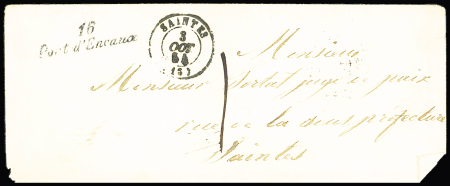 Port d'Envaux : cursive "16 Port d'Envaux" + T15 "Saintes (16)" (1854), ind 20. RR et TB