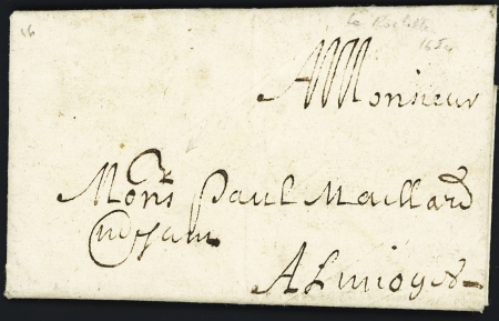 Marque manuscrite "de la Rochelle" (1701 - L n°1A) sur lettre pour Cherbourg, ind 17. TB