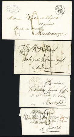 4 lettres : MP "16 Saintes" (1830), T11 (1834), T13 (1837) + boite rurale "T", T15 (1848). Les 4 TB