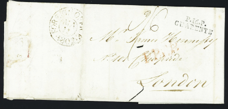 Lettre pour Londres avec MP "P16 P Charente" (1802 - deviendra Tonnay - Charente vers 1807), ind 18, rare et TB