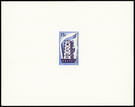 N°1076 Europa 1956 15f, épreuve de couleur en bleu
