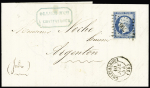 N°15 25c bleu, OBL PC 796 + T15 Chateauroux (1854)