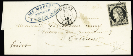 EGUZON : n°3 OBL grille + T15 "Eguzon (35)" (1849) sur lettre, ind 19. TB