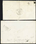 FONTGOMBAULT : 2 lettres sans timbres : lettre militaire avec T24 "Fontgombault (35)" + "PP" encadré noir et mention manuscrite "garde nationale mobilisée" et lettre civile sans timbres avec T22 Fontgombault (1868) + t