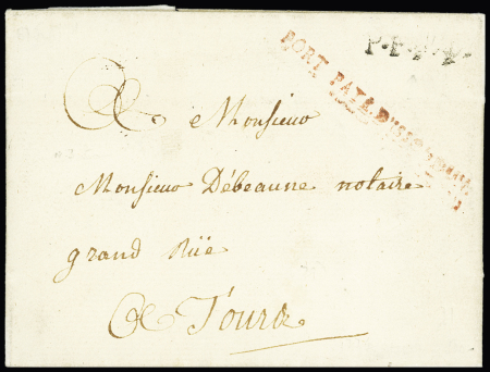 Très rare marque rouge "Port Payé d'Issoudun" (L n°3, 50mm), ind 29. Rareté. TB
