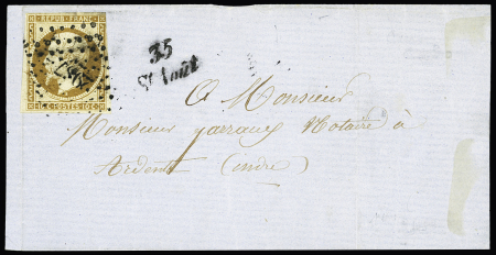 N°9, 10c bistre, OBL PC 2927 + cursive "35 St Aout" sur lettre, ind 25, RR et TB