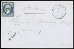 N°10, 25c bleu, OBL PC 2927 + cursive "35 St Aout" ° T15 "Ardentes (35)" (1854) sur lettre, ind 20. TB