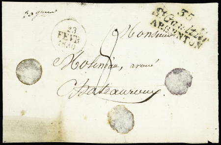 Double cursive "35 St Gaultier Argenton" + dateur A (1830), ind 21. TB