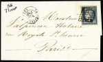 N°4 OBL grille + cursive "35 Thevet" + T15 La Châtre (4.7.1850) sur lettre, ind 21. TB
