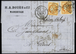N°48 40c orange (x2) obl. GC sur lettre de Marseille