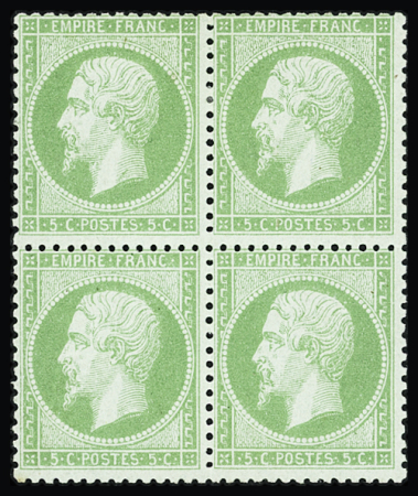 N°20 5c vert Napoléon III en bloc de 4, *, TB