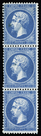 N°22 20c bleu Napoléon III en bande de 3, *, TB
