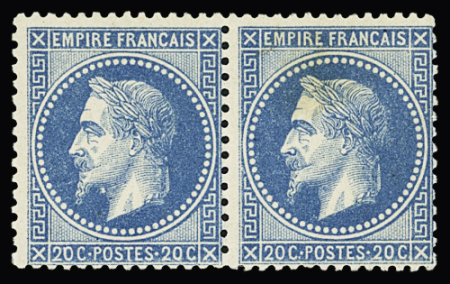N°29B 20c bleu Napoléon III en paire, **, TB