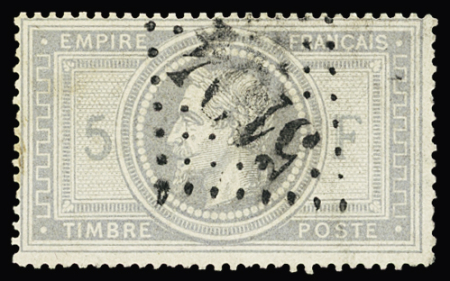 N°33A 5f violet-gris Napoléon III, obl. gros chiffres (Shanghai), TB