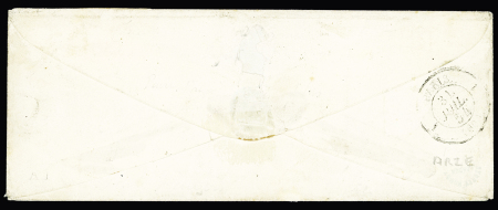 N°9 10c bistre-jaune Présidence en paire sur lettre cachet à date petits chiffres (1896 Escadre de la Méditerranée) du 29 juillet 1854, arrivée à Paris le 31 juillet, TB, certificat Cérès n°10082.