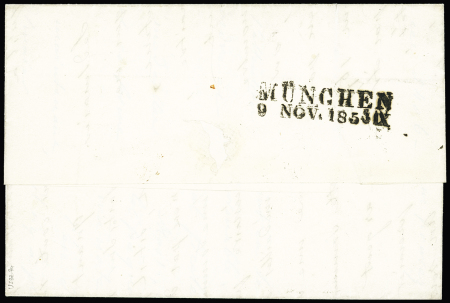 N°10 25c bleu Présidence en paire sur lettre gros points, cad T15 Paris 7 novembre 1853, verso cad Munchen 9 novembre 1853, TB, Certificat Cérès n°8147.