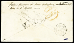 N°10 25c bleu Présidence obl. anglaise taxe 8 au tampon, au verso cad rouge et cad retard du convoi Paris 1 mars 1854, TB