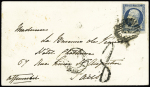 N°10 25c bleu Présidence obl. anglaise taxe 8 au tampon, au verso cad rouge et cad retard du convoi Paris 1 mars 1854, TB