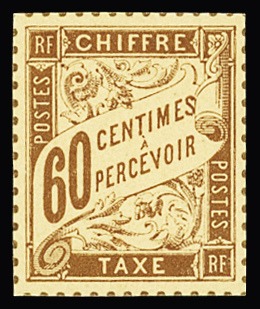 38A 60c taxe brun sur paille, impression bristol, non émis, TB, R