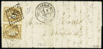 N°43A 10c bistre en paire obl. GC 549 +T17 Boulogne-sur-Mer