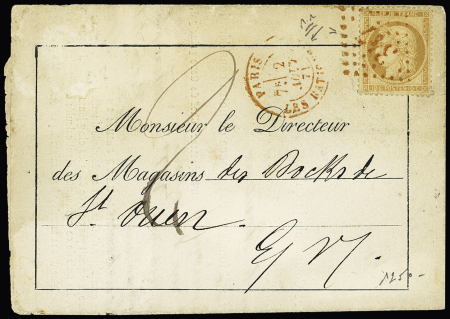 Rare cachet gros chiffres en rouge 347 sur n°36 10c