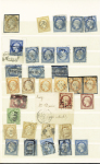 1854-1876, sélection de timbres classiques avec grand panel d'oblitérations, notamment espagnole, OR, "parti sans laisser d'adresse", PD rouge, ASNA, EU (Exposition Universelle), AR, R, CER (en rouge), "non réclamé",