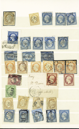 1854-1876, sélection de timbres classiques avec grand panel d'oblitérations, notamment espagnole, OR, "parti sans laisser d'adresse", PD rouge, ASNA, EU (Exposition Universelle), AR, R, CER (en rouge), "non réclamé",