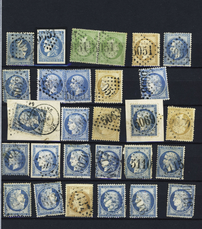 1852-1875, période classique avec obl. Algérie PC et GC, dont Aïn-Beida (GC 5001), Oued-Athmenia (GC 5150), Boghari (GC 5142 bleu), TB