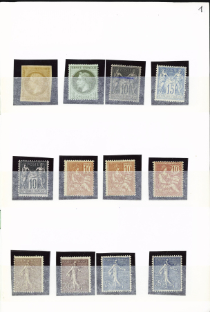 Sélection de timbres neufs et oblitérés de France en carnet à choix dont n°13A, 33, 43B, 92, 257A 1331c, PA14 (**) et 15 (bdf daté) neufs, n°2, 6B, 12, 47-49 oblitérés , très fort potentiel