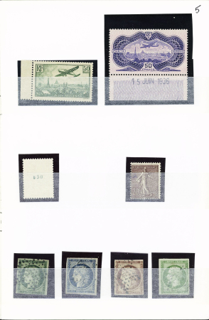 Sélection de timbres neufs et oblitérés de France en carnet à choix dont n°13A, 33, 43B, 92, 257A 1331c, PA14 (**) et 15 (bdf daté) neufs, n°2, 6B, 12, 47-49 oblitérés , très fort potentiel