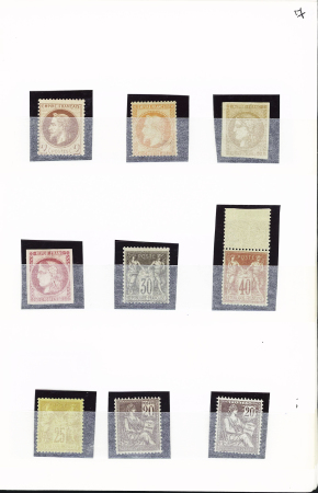 Sélection de timbres neufs et oblitérés de France en carnet à choix dont n°13A, 33, 43B, 92, 257A 1331c, PA14 (**) et 15 (bdf daté) neufs, n°2, 6B, 12, 47-49 oblitérés , très fort potentiel