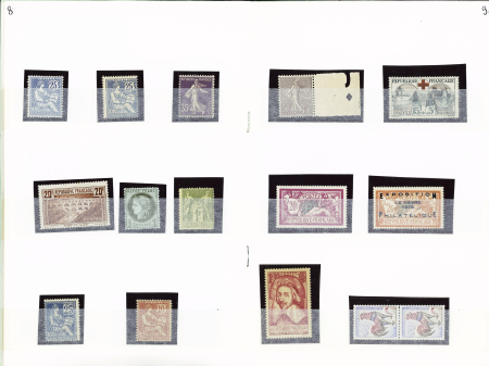 Sélection de timbres neufs et oblitérés de France en carnet à choix dont n°13A, 33, 43B, 92, 257A 1331c, PA14 (**) et 15 (bdf daté) neufs, n°2, 6B, 12, 47-49 oblitérés , très fort potentiel
