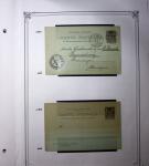 1893-1944, Collection de 58 entiers postaux du Maroc montés sur page, la plupart utilisés, dont cachet "retour à l'expéditeur" nov. 1942 cause débarquement allié, jolie section d'entiers Iris et Pétain avec surtax