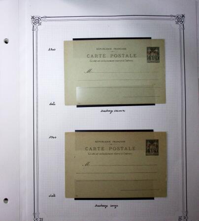 1893-1944, Collection de 58 entiers postaux du Maroc montés sur page, la plupart utilisés, dont cachet "retour à l'expéditeur" nov. 1942 cause débarquement allié, jolie section d'entiers Iris et Pétain avec surtax