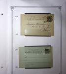 1893-1944, Collection de 58 entiers postaux du Maroc montés sur page, la plupart utilisés, dont cachet "retour à l'expéditeur" nov. 1942 cause débarquement allié, jolie section d'entiers Iris et Pétain avec surtax