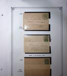 1893-1944, Collection de 58 entiers postaux du Maroc montés sur page, la plupart utilisés, dont cachet "retour à l'expéditeur" nov. 1942 cause débarquement allié, jolie section d'entiers Iris et Pétain avec surtax