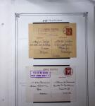 1893-1944, Collection de 58 entiers postaux du Maroc montés sur page, la plupart utilisés, dont cachet "retour à l'expéditeur" nov. 1942 cause débarquement allié, jolie section d'entiers Iris et Pétain avec surtax