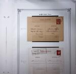 1893-1944, Collection de 58 entiers postaux du Maroc montés sur page, la plupart utilisés, dont cachet "retour à l'expéditeur" nov. 1942 cause débarquement allié, jolie section d'entiers Iris et Pétain avec surtax