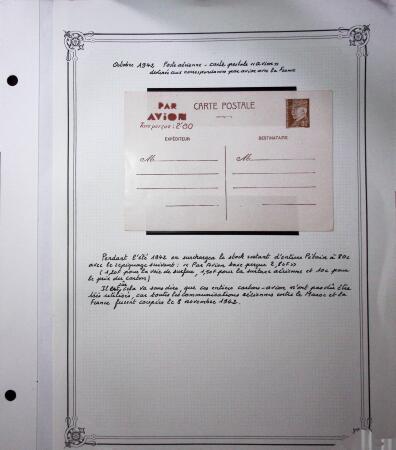 1893-1944, Collection de 58 entiers postaux du Maroc montés sur page, la plupart utilisés, dont cachet "retour à l'expéditeur" nov. 1942 cause débarquement allié, jolie section d'entiers Iris et Pétain avec surtax