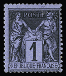 N°83c 1c noir sur cobalt, neuf avec gomme, nuance