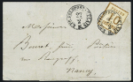 Alsace n°5 OBL CAD rond "K. PR feldpost-relais II" (25 fev 71) sur lettre de Luneville avec CAD T17 de Nancy en arrivée. TB