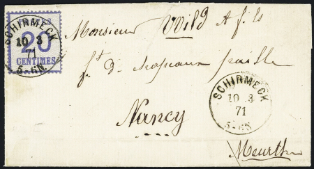 Alsace n°6 OBL CAD "Schirmeck" (10.3.71) sur lettre avec CAD T17 Nancy en arrivée. TB