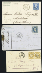 13 lettres diverses majorité Alsace-Lorraine dont 3 AFF Alsace n°6 OBL CAD "Colmar" (1871). TB