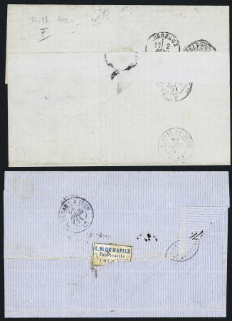 13 lettres diverses majorité Alsace-Lorraine dont 3 AFF Alsace n°6 OBL CAD "Colmar" (1871). TB