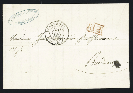 LST AFF en numéraire faute de timbres avec CAD T17 Dunkerque (21 dec 1870) + "PP" encadré rouge. TB